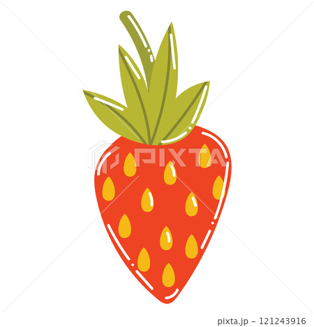 Cute cartoon strawberry in flat style. Summer berry isolated on white background. Cute cartoon strawberry in flat style. Summer berry isolated on white background. 121243916