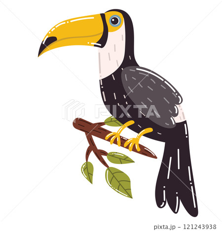 Cute cartoon Toucan, big tropical bird in flat style isolated on white background. Cute cartoon Toucan, big tropical bird in flat style isolated on white background. 121243938