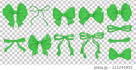 緑色のリボンの線画セット。手描きのベクターイラスト。ヴィンテージ風ラインアート。 緑色のリボンの線画セット。手描きのベクターイラスト。ヴィンテージ風ラインアート。 121243955