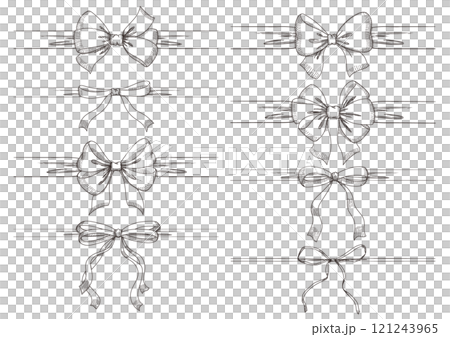 Line drawing set of ribbons. Hand drawn vector illustration. Vintage line art. 121243965