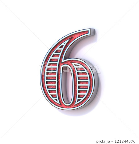Red silver festive font Number 6 SIX 3D 121244376