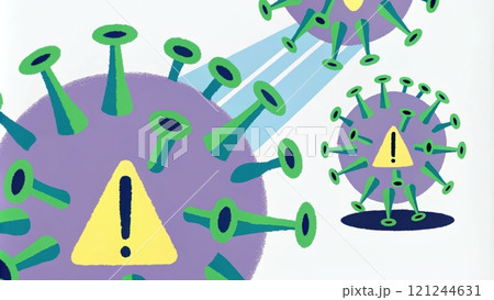 Health warning notification, Virus illustration with warning signs Health warning notification, Virus illustration with warning signs 121244631