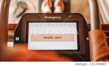 Health and safety monitoring concept, Emergency health alert on treadmill screen 121244685