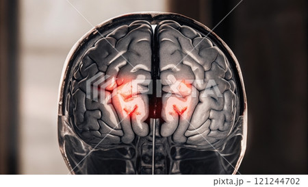 Health warning symptoms, Brain illustration with glowing areas 121244702