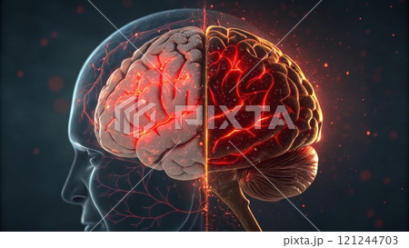 Health warning symptoms, Brain illustration with glowing neural connections 121244703