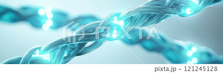 A glowing, intertwined rope-like structure with blue illumination,connection and technology. A glowing, intertwined rope-like structure with blue illumination,connection and technology. 121245128