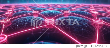 A digital network grid with glowing nodes and interconnected lines, advanced technology and connectivity 121245185