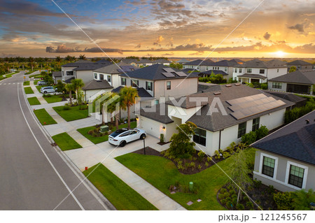 Large residential homes in southwest Florida gated community. American houses in rural US suburbs 121245567