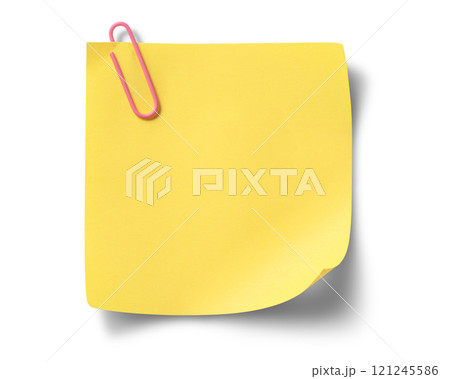 クリップが留められた黄色いメモ用紙のテクスチャー 121245586