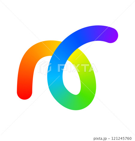 Rainbow colored curvy line isolated on white background. Cool colorful squiggle with loop in spline style. Organic doodle figure with gradient effect. Vector illustration 121245760
