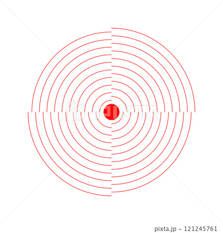 Target or pain localization icon. Ache or inflammation symbol. Pulse, radiation or vibration sign. Coverage or damage, radio or sonar signal pictogram. Vector illustration Target or pain localization icon. Ache or inflammation symbol. Pulse, radiation or vibration sign. Coverage or damage, radio or sonar signal pictogram. Vector illustration 121245761