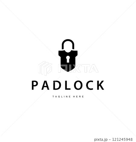 black silhouette padlock logo security illustration with simple shape design template 121245948