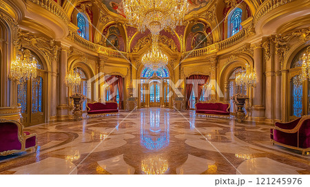 豪華な宮殿のインテリアとシャンデリア 121245976