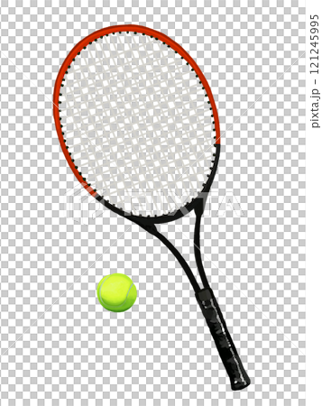 網球拍(紅色)和網球 網球拍(紅色)和網球 121245995