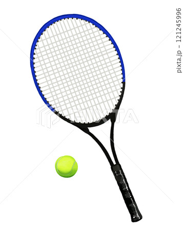 テニスラケット（ブルー）とテニスボール 121245996