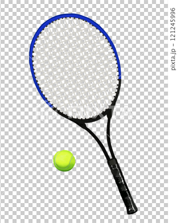 テニスラケット（ブルー）とテニスボール 121245996