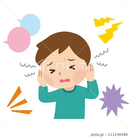 聴覚過敏　感覚過敏　音がうるさくて耳を塞ぐ男の子 121246490