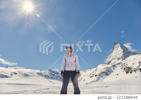 Matterhorn winter landscape with clouds moving 121246644