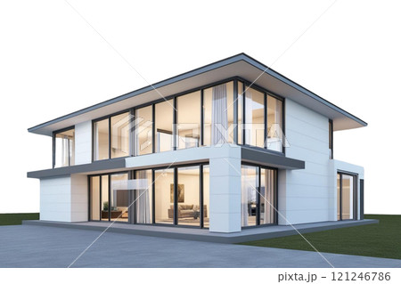 3d render of a modern house on isolate transparency background, PNG  121246786