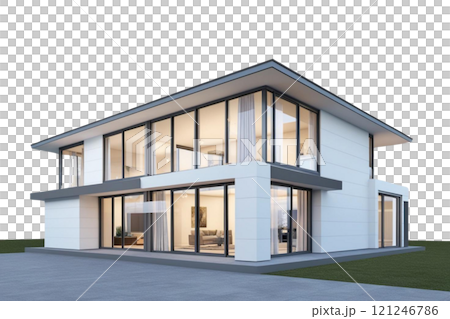 3d render of a modern house on isolate transparency background, PNG  121246786