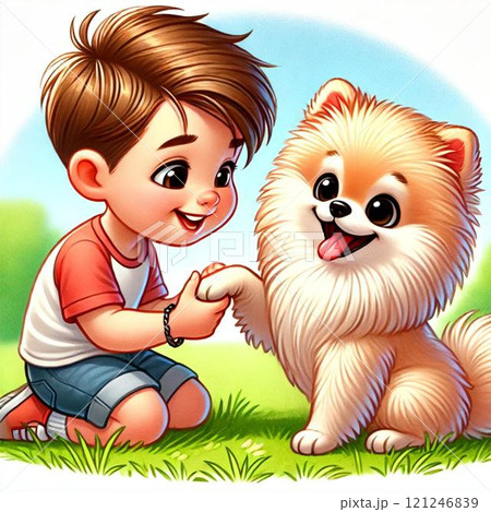 楽しそうにお手するペット(ポメラニアン) 121246839