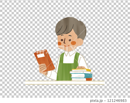 一個穿著圍裙的男人手裡拿著一本書──Gash 121246983