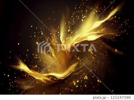 金色のカラフルな粒子が飛び散った抽象的な背景 121247390