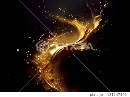 金色のカラフルな粒子が飛び散った抽象的な背景 121247391