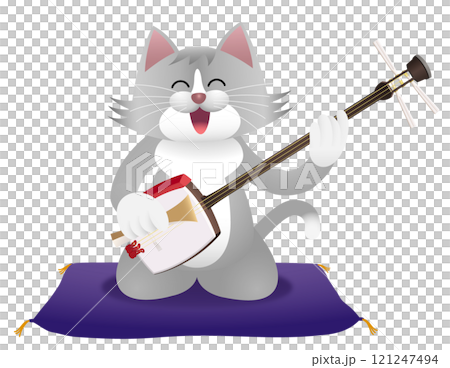 Cat playing the shamisen Cat playing the shamisen 121247494