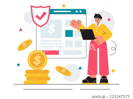 Encashment Vector Illustration featuring Employees Receiving Payment or Financial Compensation from Banking Collections in a Flat Style Background Encashment Vector Illustration featuring Employees Receiving Payment or Financial Compensation from Banking Collections in a Flat Style Background 121247575
