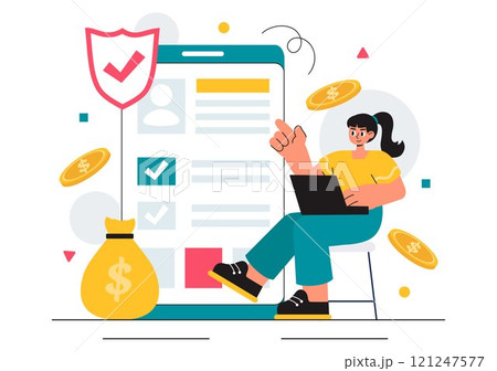 Encashment Vector Illustration featuring Employees Receiving Payment or Financial Compensation from Banking Collections in a Flat Style Background Encashment Vector Illustration featuring Employees Receiving Payment or Financial Compensation from Banking Collections in a Flat Style Background 121247577