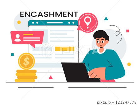 Encashment Vector Illustration featuring Employees Receiving Payment or Financial Compensation from Banking Collections in a Flat Style Background Encashment Vector Illustration featuring Employees Receiving Payment or Financial Compensation from Banking Collections in a Flat Style Background 121247578