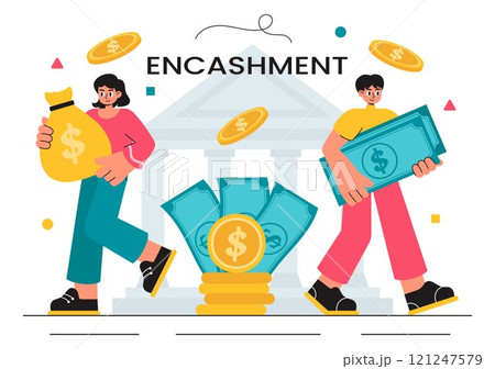 Encashment Vector Illustration featuring Employees Receiving Payment or Financial Compensation from Banking Collections in a Flat Style Background 121247579