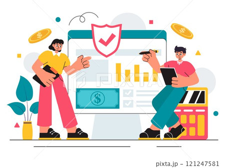 Encashment Vector Illustration featuring Employees Receiving Payment or Financial Compensation from Banking Collections in a Flat Style Background 121247581