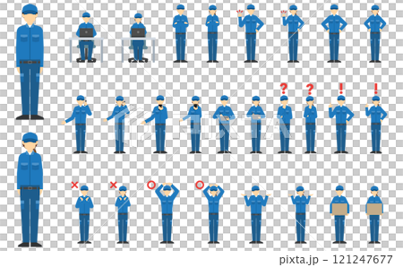 フラットイラスト：工場作業員正面イラストセット 121247677