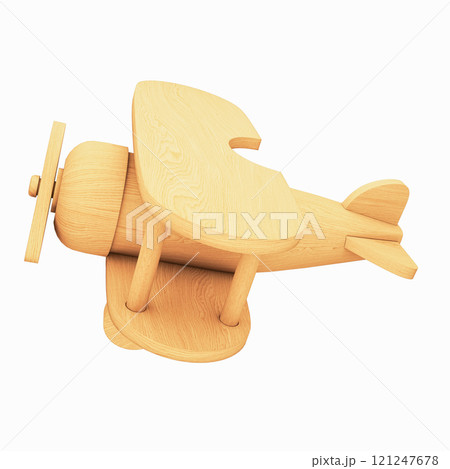 Wooden Airplane Old Vintage Toy Isolated. 3D Illustration. File with Clipping Path. 121247678