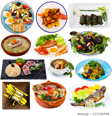 Collection of various dishes 121248399
