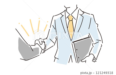 握手をするビジネスパーソンのシンプルな線画イラスト 121249318