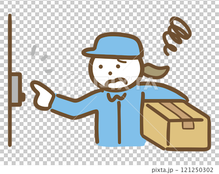 A female delivery person (upper body) is troubled because the delivery person is not there even though she rings the doorbell 121250302