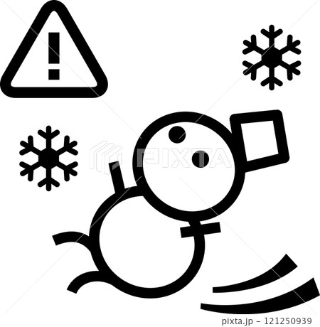 滑って転ぶ雪だるまのデフォルメイラスト 121250939