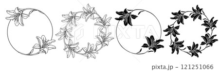 Lilies flower wreath set, hand drawn illustration for design of card or wedding invitation. Lilies flower wreath set, hand drawn illustration for design of card or wedding invitation. 121251066