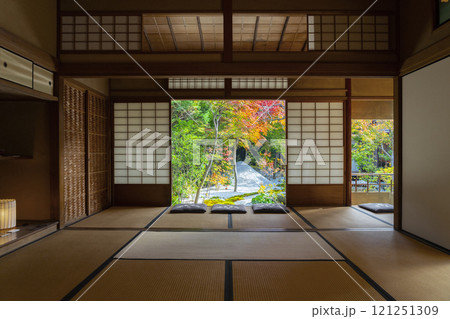 秋の京都 西陣興聖寺 雲了庵から見える庭園 秋の京都 西陣興聖寺 雲了庵から見える庭園 121251309