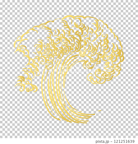 Japanese style illustration, dynamic and faded golden Japanese waves drawn by ink brush. Line drawing of the ocean and splashes Japanese style illustration, dynamic and faded golden Japanese waves drawn by ink brush. Line drawing of the ocean and splashes 121251639