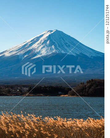 河口湖畔大石公園より眺める2024年1月1日の富士山 121251744