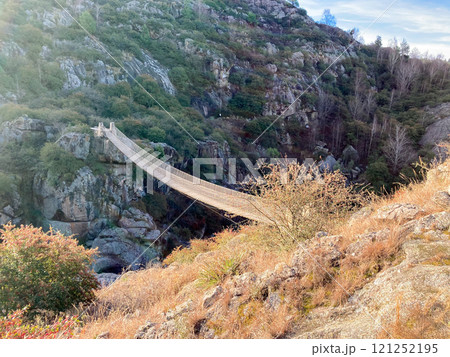 Hanging bridge between mountains in La Cumbrecita,Cordoba, Argentina 121252195