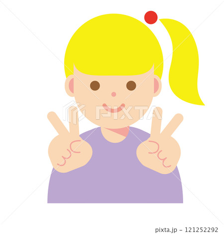 ピースをする笑顔の女性のイラスト ピースをする笑顔の女性のイラスト 121252292