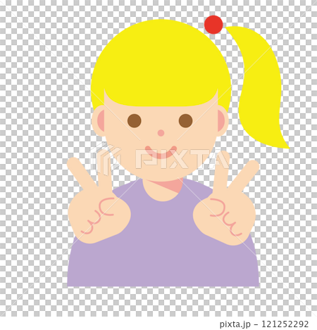 ピースをする笑顔の女性のイラスト ピースをする笑顔の女性のイラスト 121252292