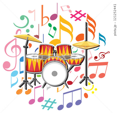 Vibrant Drum Set with Musical Notes Vibrant Drum Set with Musical Notes 121252441