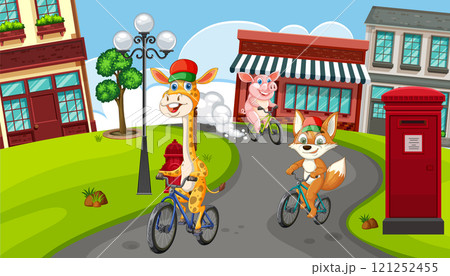 Animals Enjoying a Bicycle Adventure Animals Enjoying a Bicycle Adventure 121252455