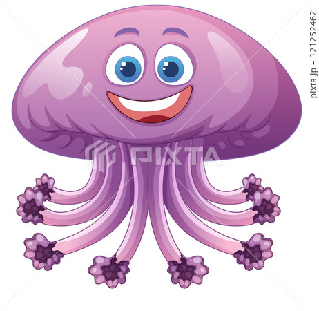 Smiling Cartoon Jellyfish Illustration 121252462
